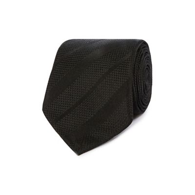 Designer black textured striped tie